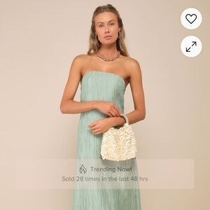 Radiant Season Sage Green Plisse Cutout Strapless Maxi Dress